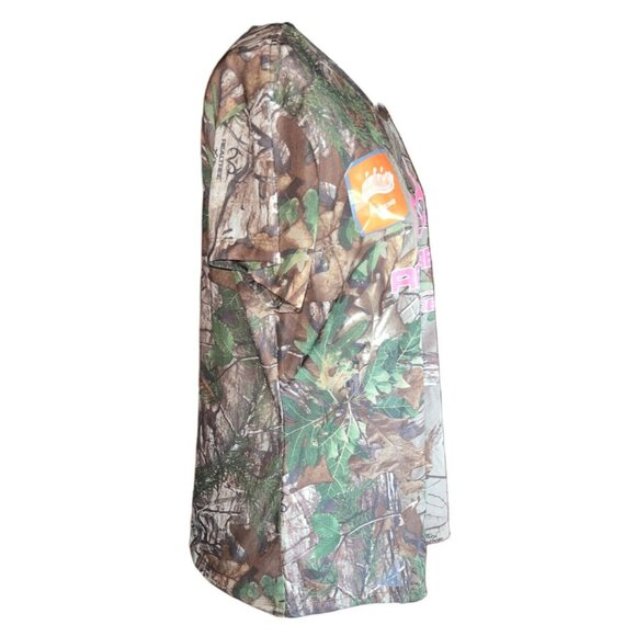 Realtree Womens Camo T-Shirt L/G Pink Logo Polyester Crew Neck Hunting Tee - Picture 5 of 13